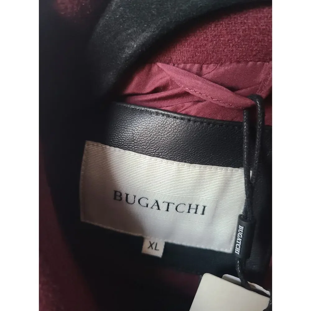 BUGATCHI Men's Burgundy & Black Leather Sleeve Jacket – XL